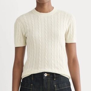 Everlane The Cable Knit Crew in Cotton Cashmere Pullover Short Sleeve Birch